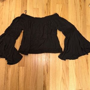 off-the-shoulder black hippie-style top